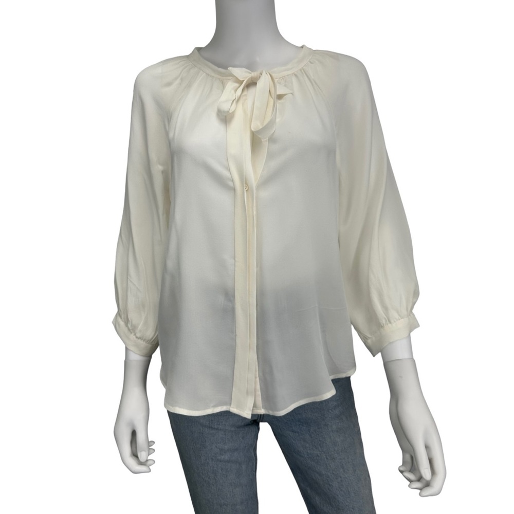 Joie Cream 100% Silk Bow Tie Button Down I0638